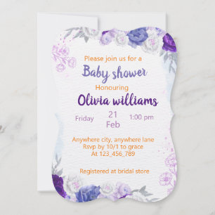 Lila Dusty blue Blommigt Delight for Baby Shower Inbjudningar
