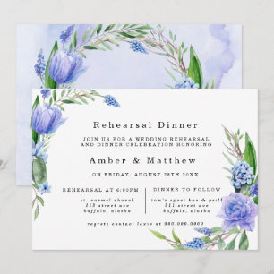 Lila Dusty Blue Hyacinth Peony Rehearsal Dinner Inbjudningar