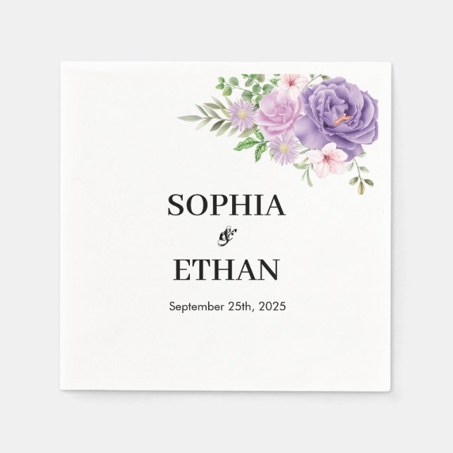 Lila Dusty Ro Blommigt Bröllop Pappersservett (Framsidan)