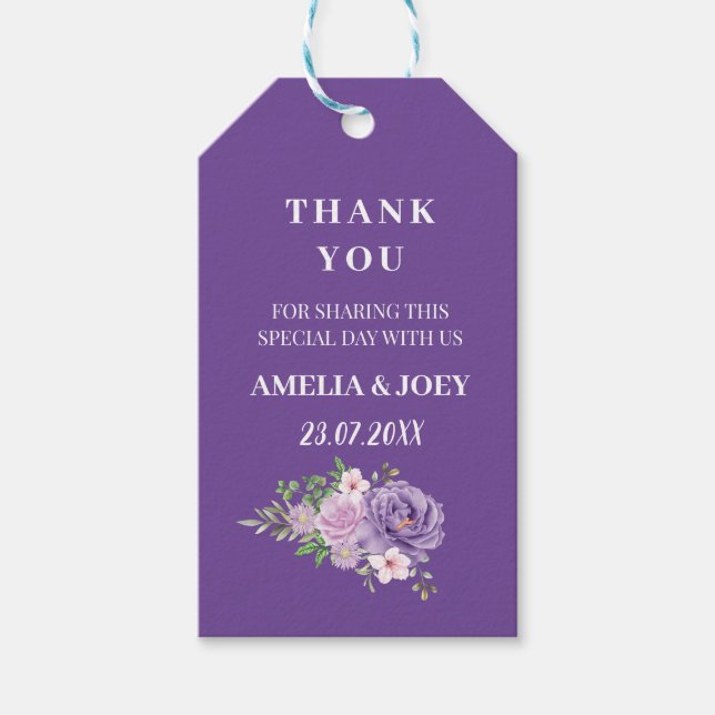 Lila Dusty Ro Blommigt Bröllop Presentetikett (Framsidan)