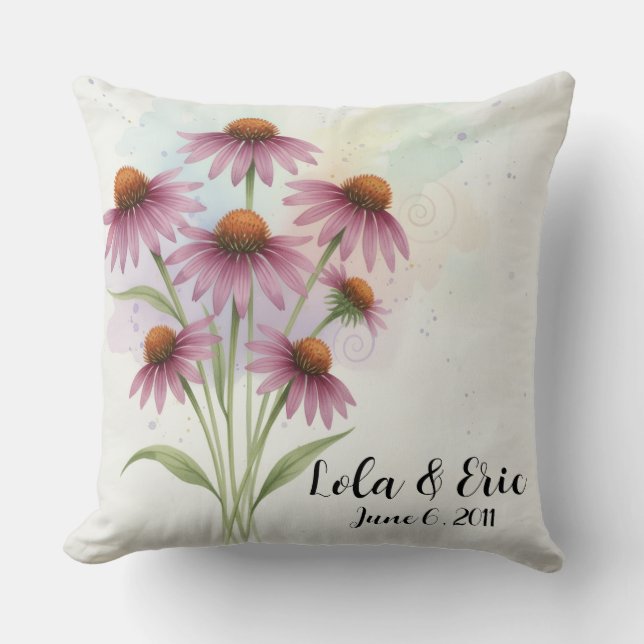 Lila Echinacea Blomsterbukett årsdag Kudde (Framsida)