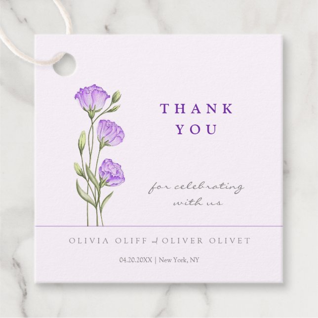 Lila ECustoms Bröllop Tack Gåvor Etiketter (Framsida)