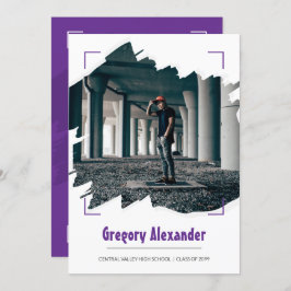 Lila Edgy Abstrakt Brushstroke Photo Studenten Inbjudningar