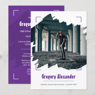 Lila Edgy Abstrakt Brushstroke Photo Studenten Inbjudningar