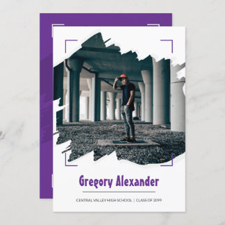 Lila Edgy Abstrakt Brushstroke Photo Studenten Inbjudningar