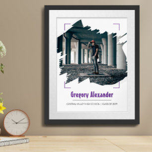 Lila Edgy Abstrakt Brushstroke Photo Studenten Poster