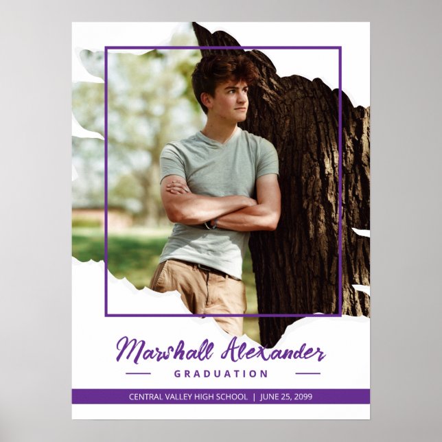 Lila Edgy Abstrakt Torn Photo Studenten Poster (Framsidan)