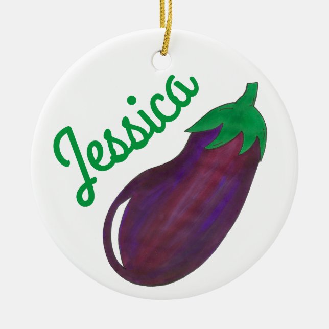 Lila Eggplant Eggplant Vegetable Foodie Julgransprydnad Keramik (Framsidan)