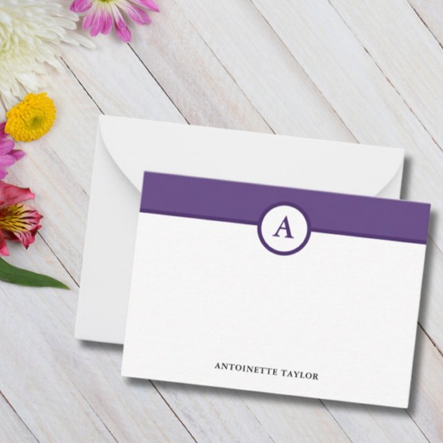Lila Eggplant Monogram Personlig Note Cards Anteckningskort (Skapare uppladdad)