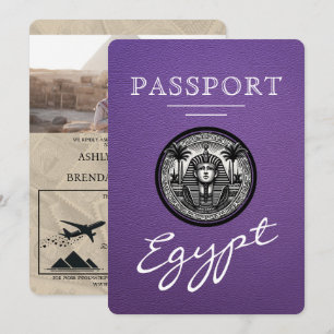 Lila egyptiskt passbröllopsinbjudan inbjudningar