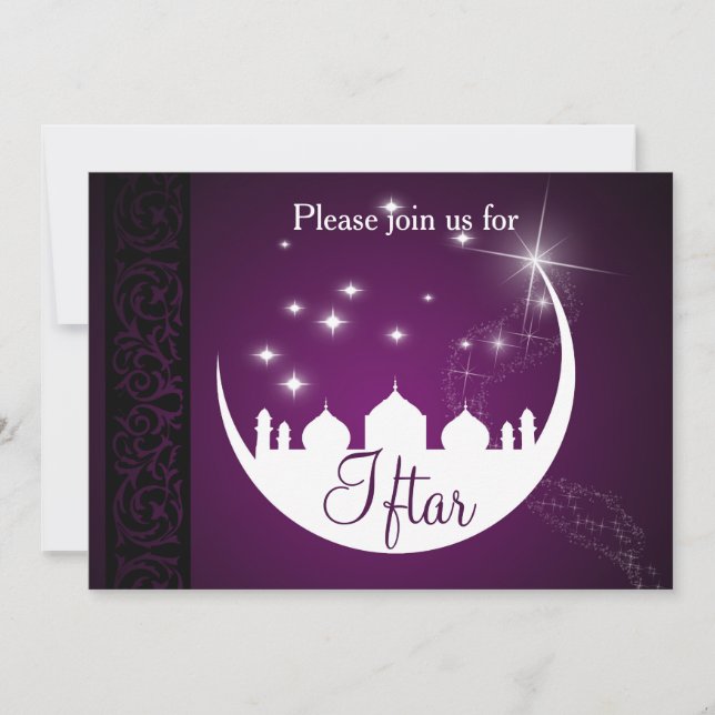 Lila Eid Mubarak Måne Mosque Inbjudningar (Framsida)