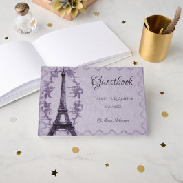 Lila Eiffel Torn Bröllopsdag Guestbook Gästböcker