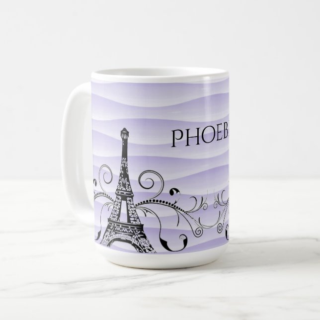 Lila Eiffel Torn Flourish Coffee Mugg (Framsida vänster)