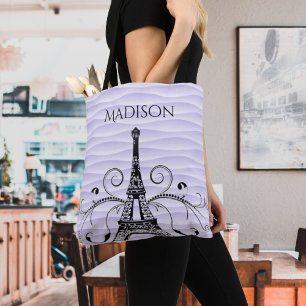 Lila Eiffel Torn Flourish Tote Bag Tygkasse
