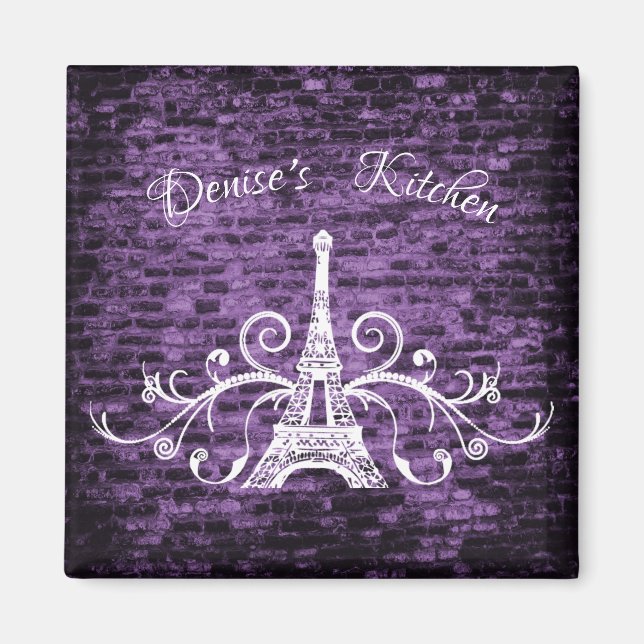 Lila Eiffel Torn Grunge Magnet (Framsidan)