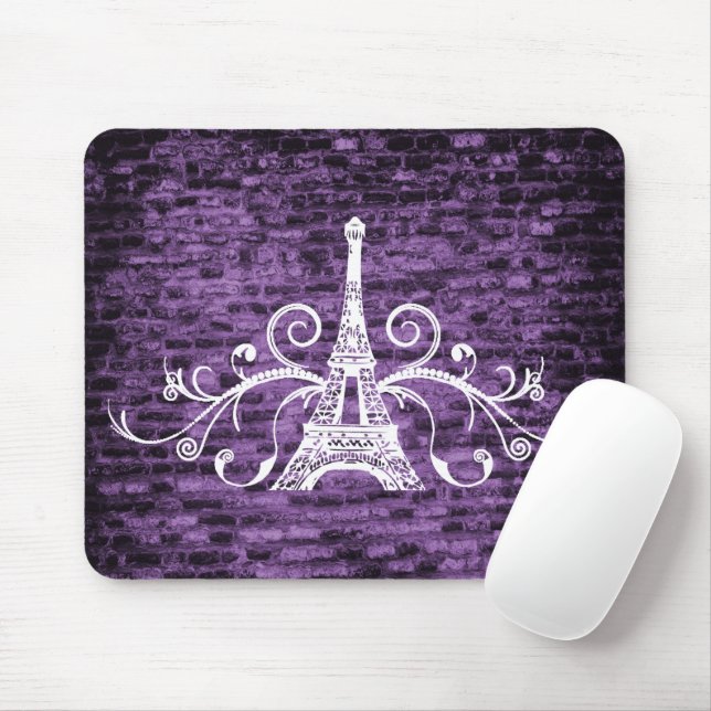 Lila Eiffel Torn Grunge Mouse Pad Musmatta (Med mus)