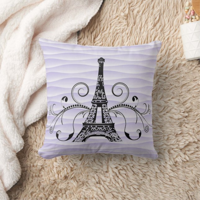Lila Eiffel Towel Flourish Dekorativ kudde (Filt)