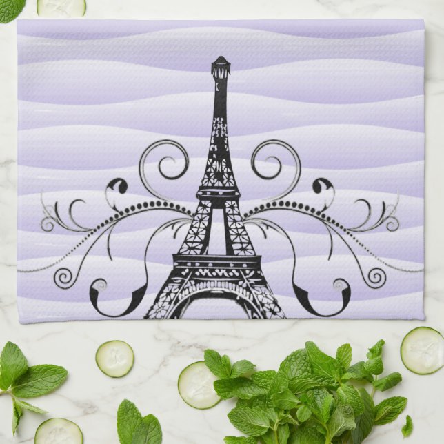Lila Eiffel Towel Flourish Kitchen Towel Kökshandduk (Vikta)