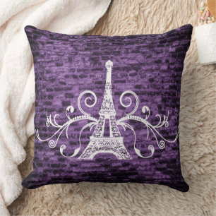 Lila Eiffel Towel Grunge Dekorativ kudde