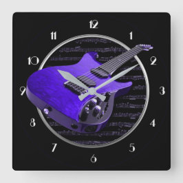 Lila Electric Guitar Square Wall Clock Fyrkantig Klocka