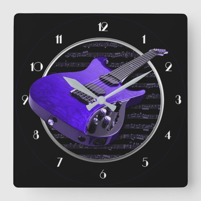 Lila Electric Guitar Square Wall Clock Fyrkantig Klocka (Framsida)