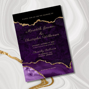 Lila Elegance Guld Glitter Agate Bröllop Inbjudningar
