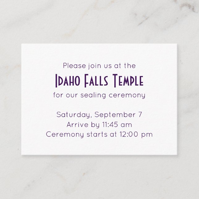 Lila Elegance Temple Sealing Ceremony-inbjudan Tilläggskort (Framsida)