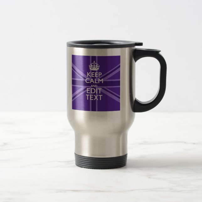 Lila elegans håll lugn din text union jack resemugg (Höger)