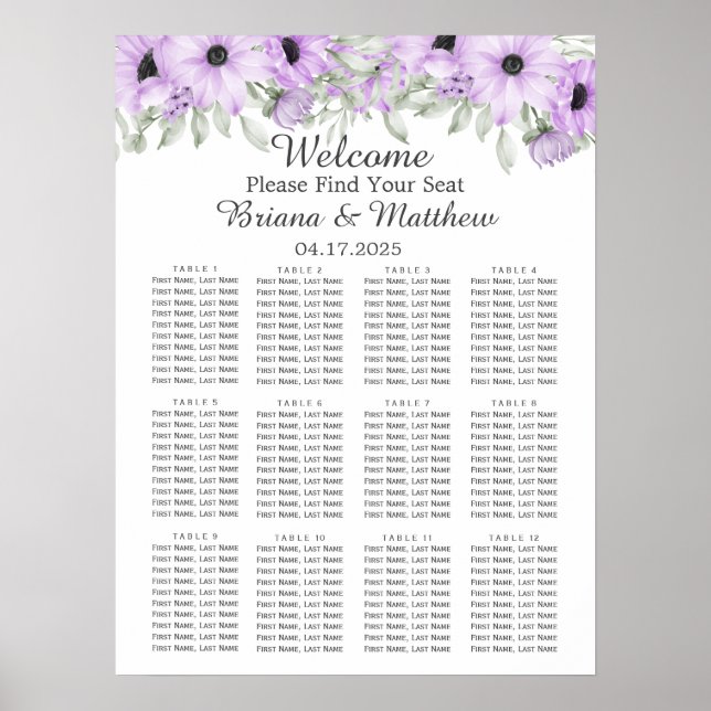 Lila elegant akvarell blommande bröllop poster (Framsidan)