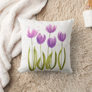 Lila elegant av tulpanblommor, vattenfärg kudde