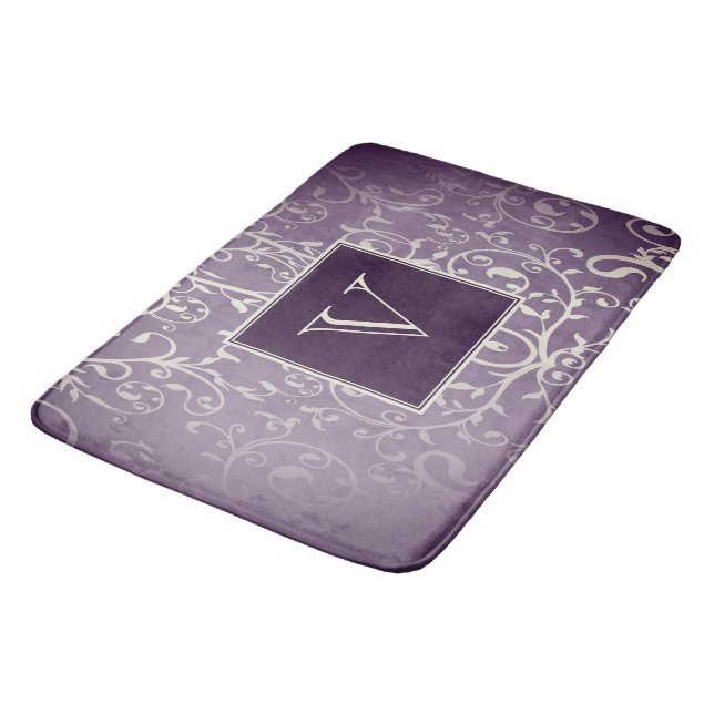 Lila Elegant Bath Mat Mat, blommande Monogram Badrumsmatta (Vinklad)