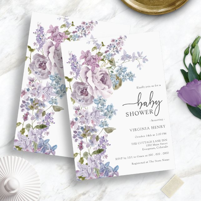 Lila Elegant Bebisens Ankomstfest Inbjudningar (Purple Elegant Baby Shower Invitation)