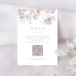 Lila Elegant Blommig Boho Bröllops QR-kod OSA Kort