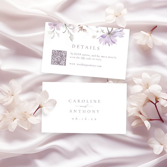 Lila Elegant Blommig Boho Bröllopsdetaljer Placeringskort (Purple Elegant Floral Boho Wedding Details Place Card)