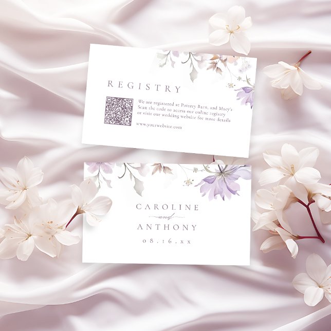 Lila Elegant Blommig Boho Bröllopspresentregistrer Placeringskort (Purple Elegant Floral Boho Bridal Registry Place Card)