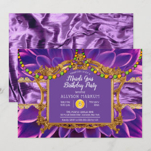 Lila Elegant Blommigt Mardi Gras Födelsedagsfest Inbjudningar