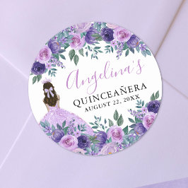 Lila Elegant Blommigt Quinceanera Runt Klistermärke