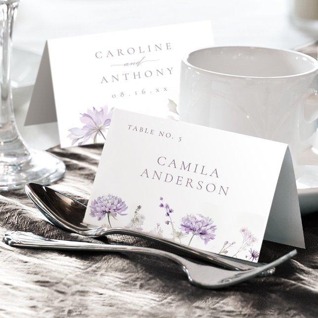 Lila elegant blomster boho bröllopsplatskort bordsnummer (Purple Elegant Floral Boho Wedding Place Card)