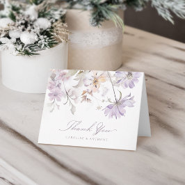 Lila Elegant Botanisk Blommig Boho Bröllop Tack Kort