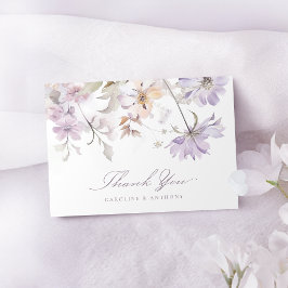 Lila Elegant Botanisk Blommig Boho Bröllop Tack Kort