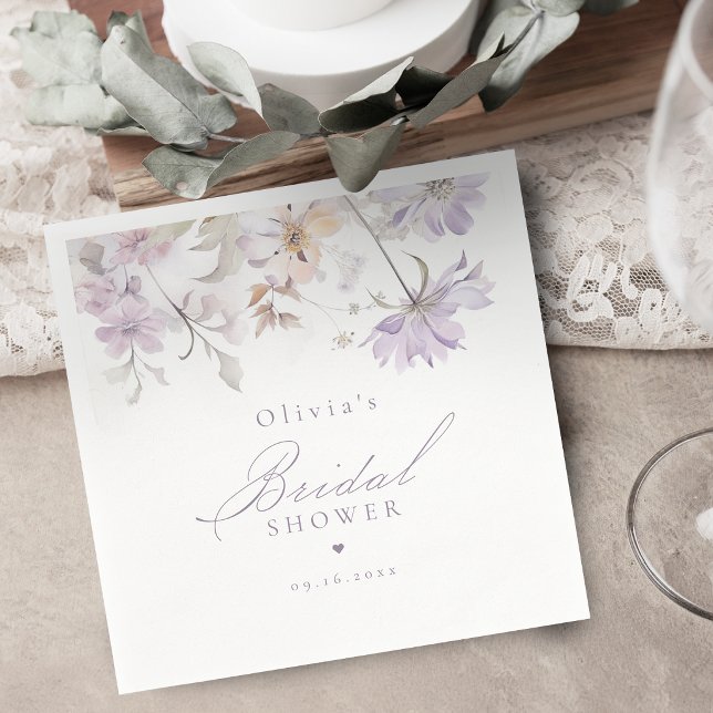 Lila Elegant Botanisk Blommig Boho Bröllopsdusch Pappersservett (Purple Elegant Botanical Floral Boho Bridal Shower Napkins)