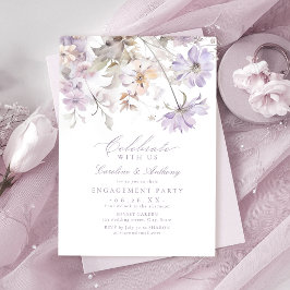 Lila Elegant Botanisk Blommig Boho Förlovning Inbjudningar