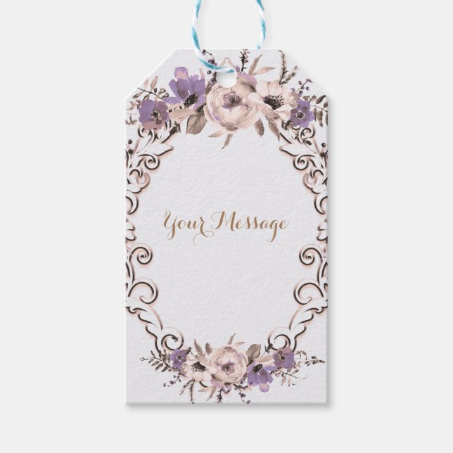 Lila elegant botanisk blomsterbröllop presentetikett (Framsidan)