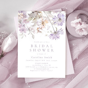 Lila elegant botanisk floral Boho bröllopsdusch Inbjudningar