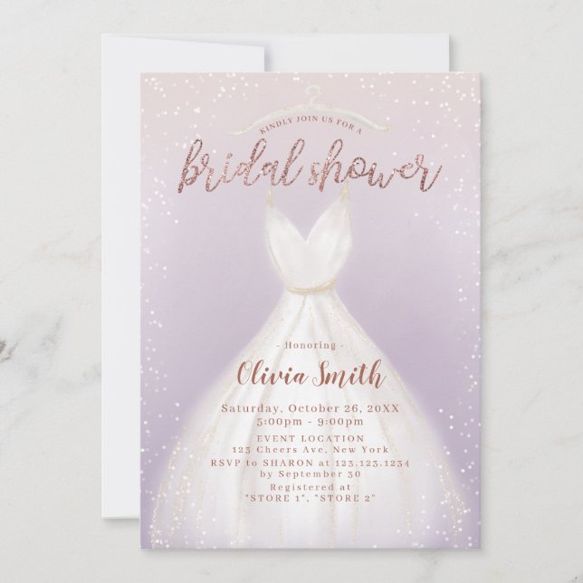 Lila Elegant bröllop Dress Möhippa Inbjudningar (Framsida)