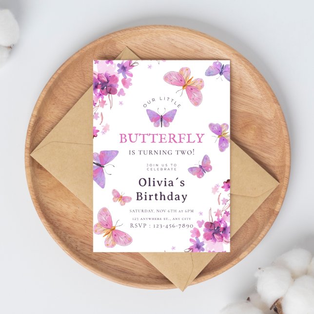 Lila Elegant Butterfly Girl Birthday Inbjudningar (Skapare uppladdad)