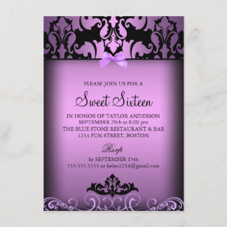 Lila Elegant Damask Sweet sixteen Party Inbjudan