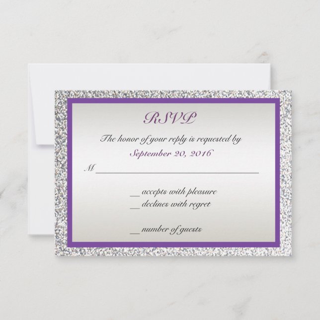 Lila - Elegant glitter svart bröllops-RSVP OSA Kort (Framsida)