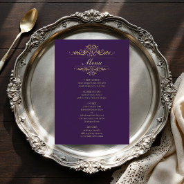 Lila elegant Golden ram bröllop-menyn Meny