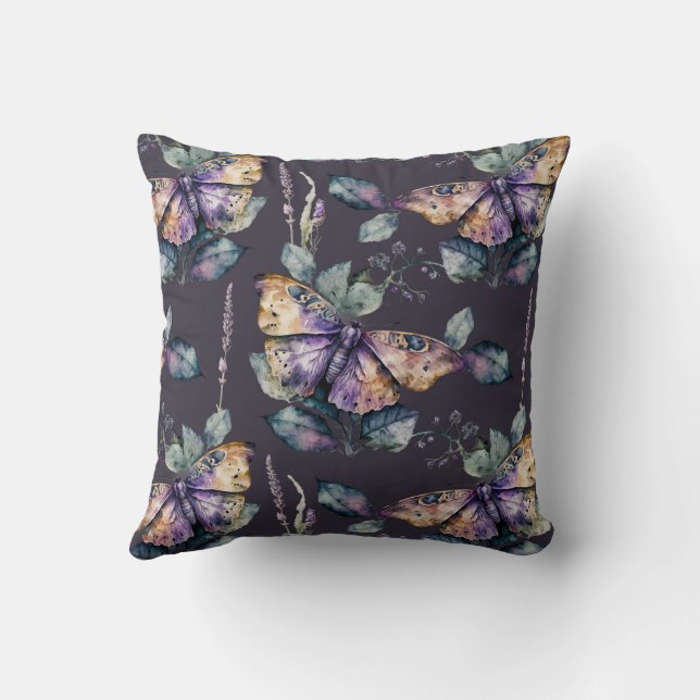 Lila Elegant Illustrated Watercolor Butterfly Kudde (Baksida)